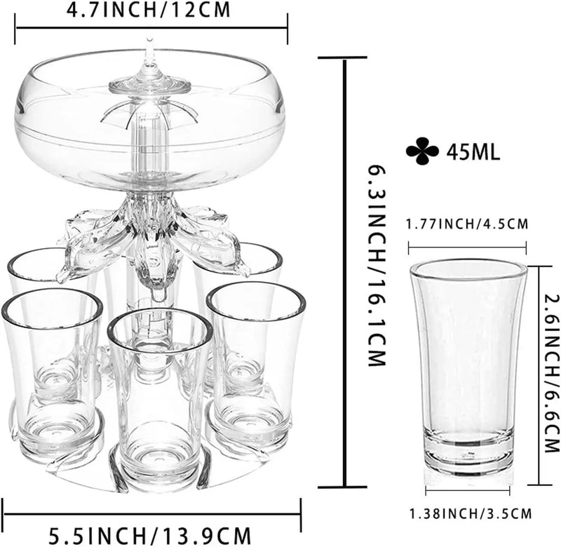 Dispenser de bebidas para família e amigos com 6 copos de shot