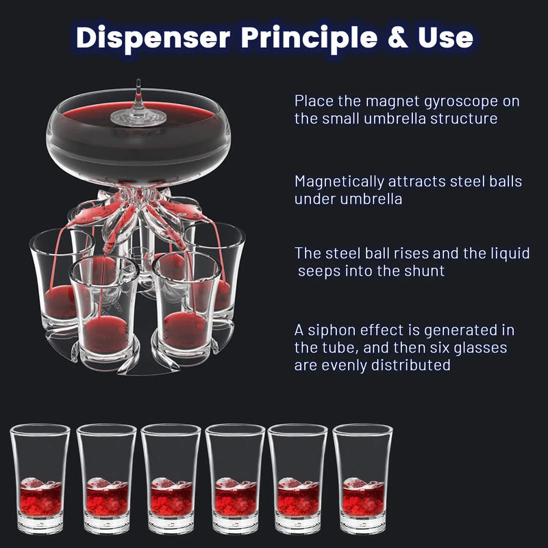 Dispenser de bebidas para família e amigos com 6 copos de shot